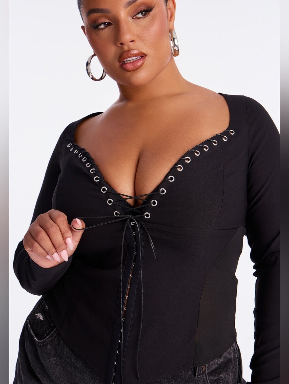 🖤Whimsigoth Janet Lace Up Corset Long Sleeve Top